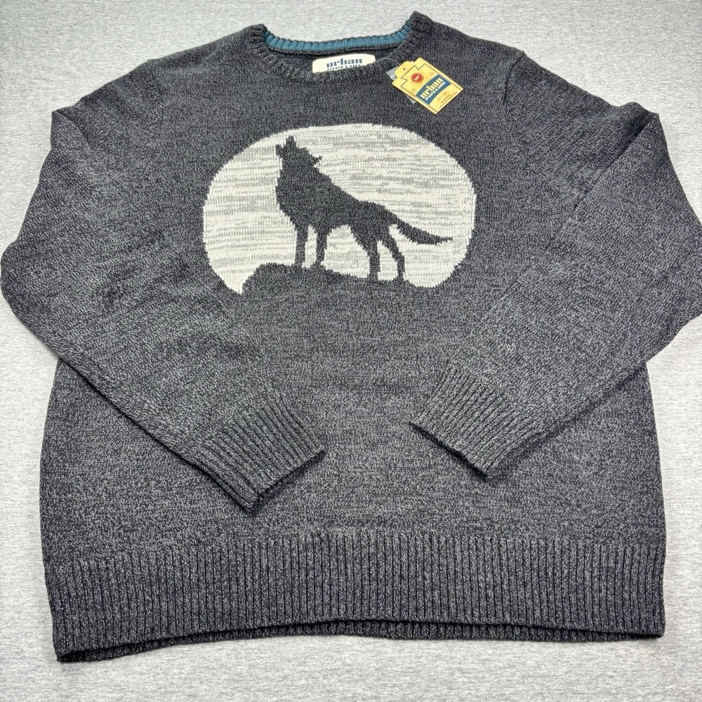 NWT Urban Pipeline Wolf Howling‎ Size XXL Mens Black Cotton Crewneck Sweater